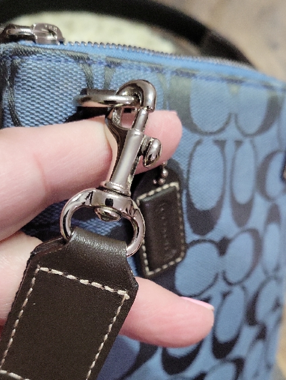Coach Blue Signature Crossbody Messenger with Brown Trim - Picture 6 of 9